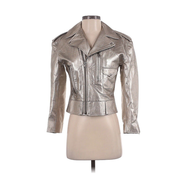 NWOT Ralph Lauren Collection Gold Silver Lamb Leather Moto Jacket 2