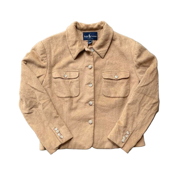 VTG Ralph Lauren Women’s Camelhair Wool Chore Jacket Blazer – Tan Beige – Size 12 – USA Made