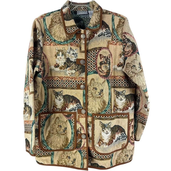 VTG Blair Women's Cat Kittens Patchwork Print Tapestry Chore Coat Jacket Barn Blazer Medium