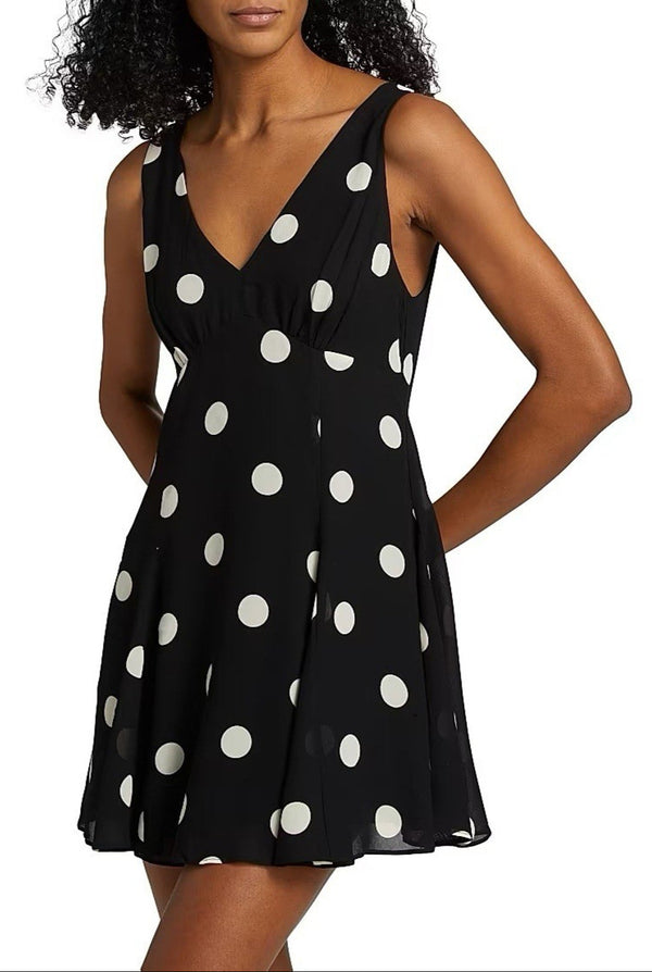 NWT Laundry by Shelli Segal Women’s Black Polka Dot V-Neck Mini Dress – Size 8