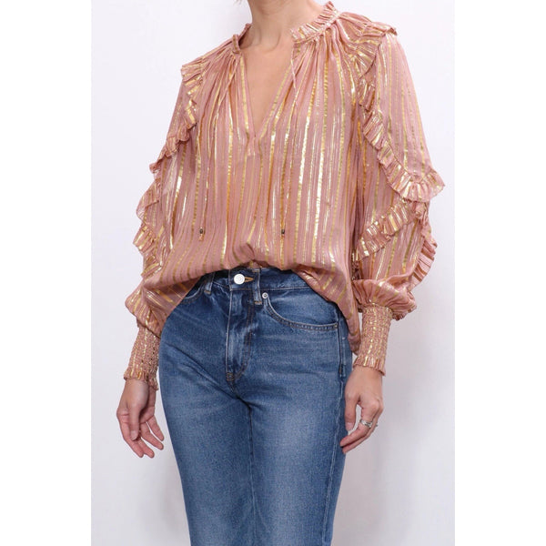 New Ulla Johnson Women’s Lucinda Silk Blouse Rose Gold Size 2