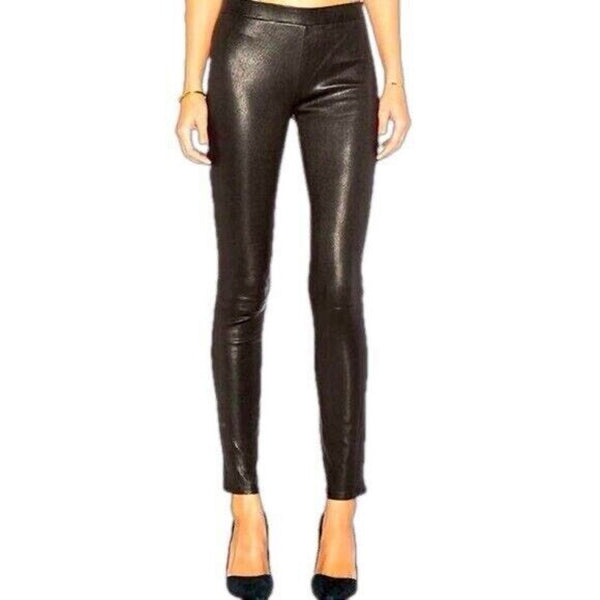 J BRAND / Jet Black Soft Pull On 100% Italian Lamb Leather Edita Leggings 28