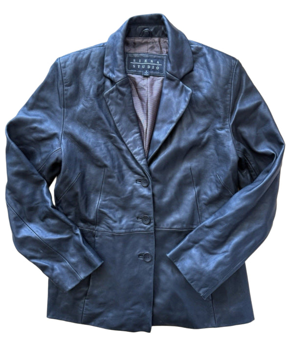 VTG Siena Studio Women's Black Leather Blazer Jacket – Size 8