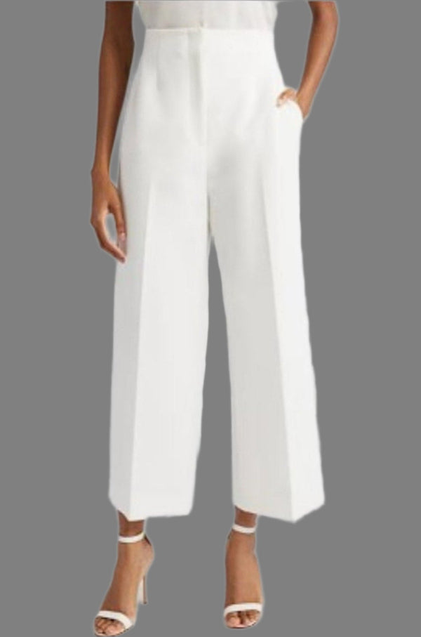 LELA ROSE Women's Ivory White Wide Leg Stretch Twill High-Waist Pants – Size 8