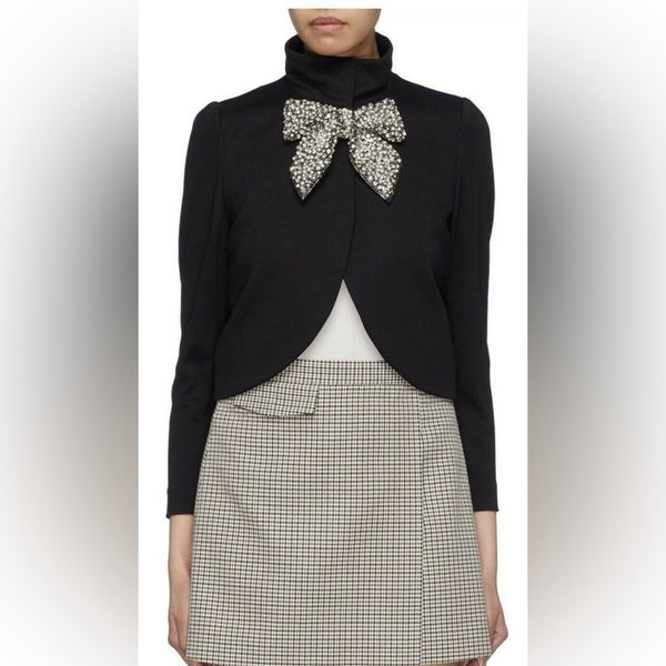 Alice & Olivia Women’s Black Blazer with Rhinestone Bow – Size Medium