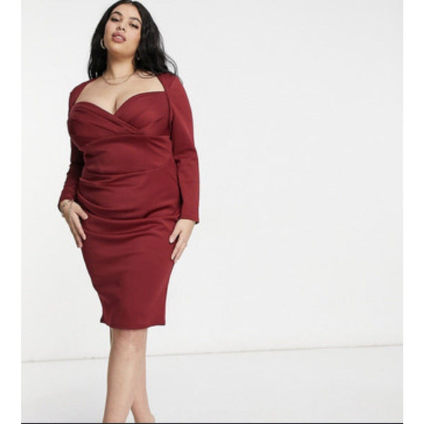 ASOS Curve sweetheart neckline long sleeve midi dress wine Purple 26