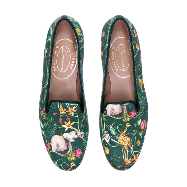 NEW Stubbs & Wootton Africa Emerald Silk Venetian Green Print Flat 10