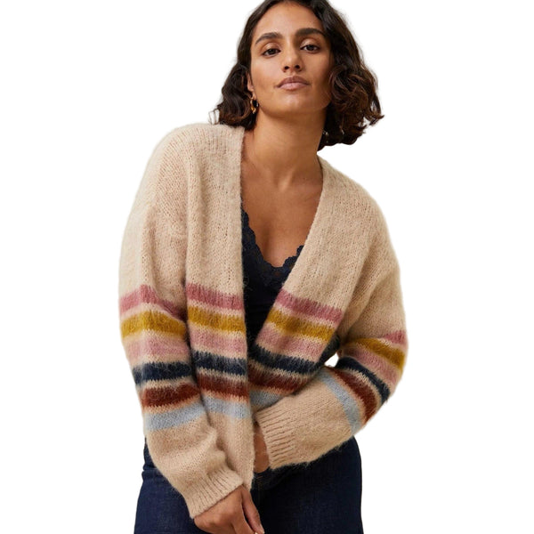 By-bar Women’s Italy Alpaca Blend Tan Striped Open Cardigan – Size Small