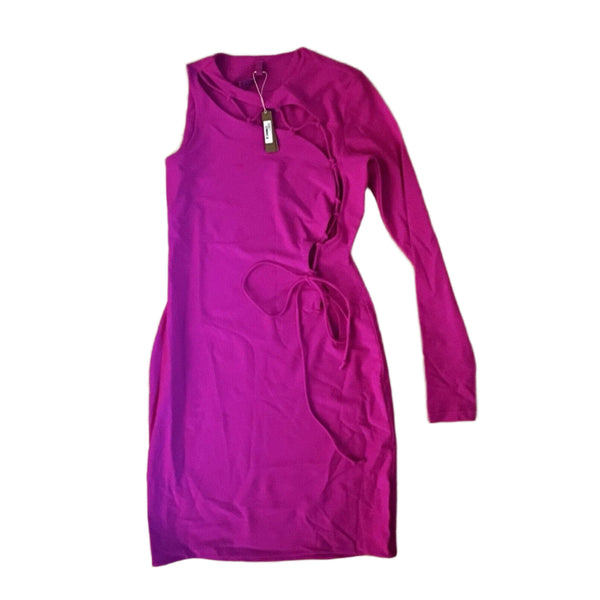 NWT Skims Women's One Shoulder Lace Up Hot Pink Barbie Stretch Bodycon Mini Dress XL