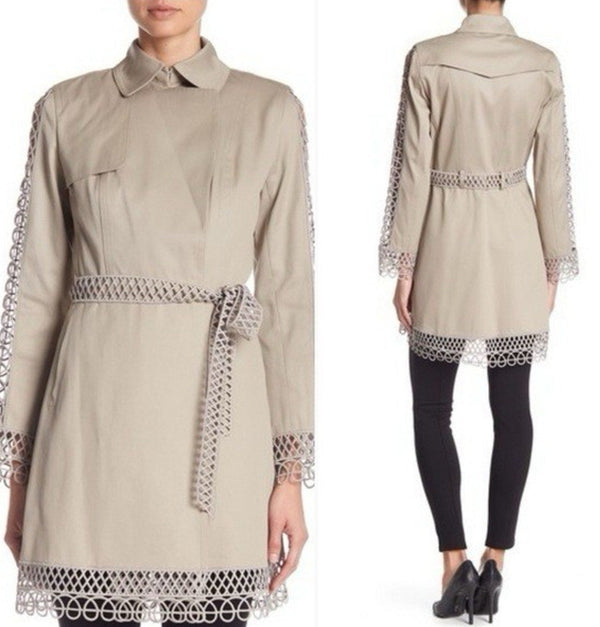 Elie Tahari Women’s Taglia Scallop Lace Trench Coat – Tan Beige, Size XS