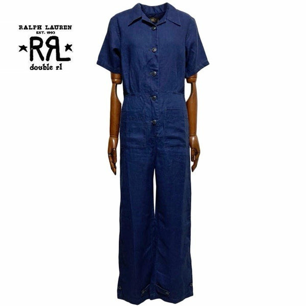 Ralph Lauren Double RL RRL Women’s Navy Blue Linen Short Sleeve Boiler Jumpsuit Size 4