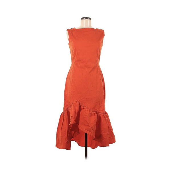 Elohim By Sabrinagoh Orange Red Drop Waist Sleeveless Cotton Poplin Dress M