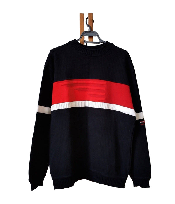 VTG 90s Carlo Colucci Women’s Navy Blue Red Crewneck Jumper Sweater XXL