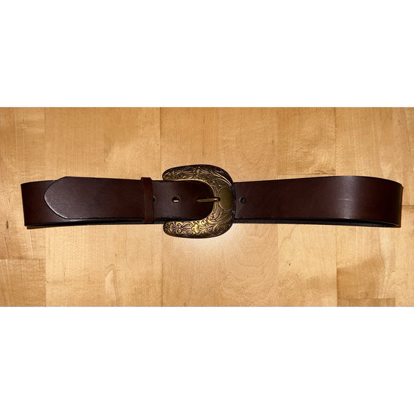 Polo Ralph Lauren Equestrian Leather Brown Belt Brass Engraved Buckle Small