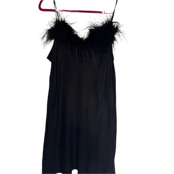 Sleeper Women's Boheme Mini Slip Dress with Feather Trim – Black Small