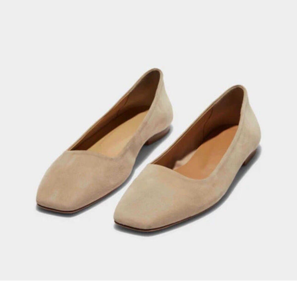 Aeyde Women's Ida Suede Leather Beige Flats Size 38.5