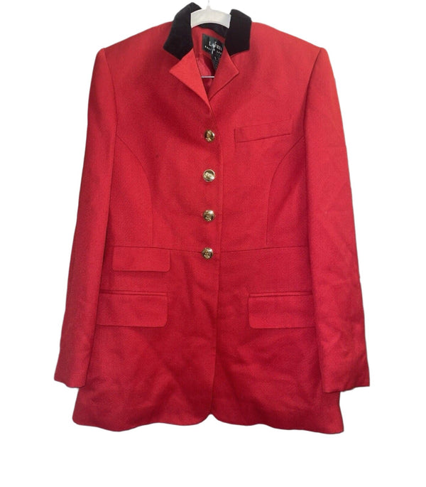 Ralph Lauren Vintage Women's Equestrian Riding Blazer in Red, Wool with Gold Buttons and Velvet Collar, Size 8