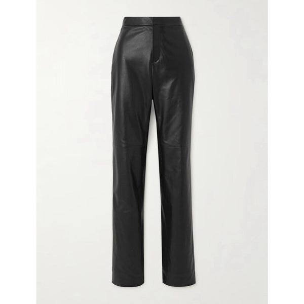 Polo Ralph Lauren Women's Black Soft Lamb Leather High Waist Straight Leg Pants, Size 6, 30" Inseam