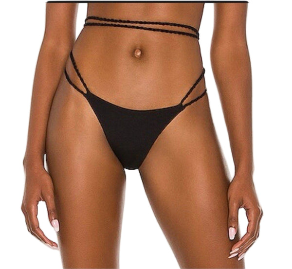 NWT Agua Bendita Women’s Black Minta Rope Tie Kezia Swim Bottoms – Size XL