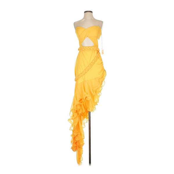 NWT Art Of CB Women's Yellow Cut Out Jina Ruffle Strapless Maxi Dress – Small