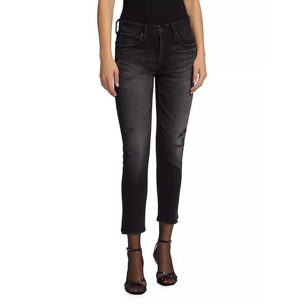 Moussy Women’s Redlands Skinny Jeans Grey Black Distressed 25 X 24