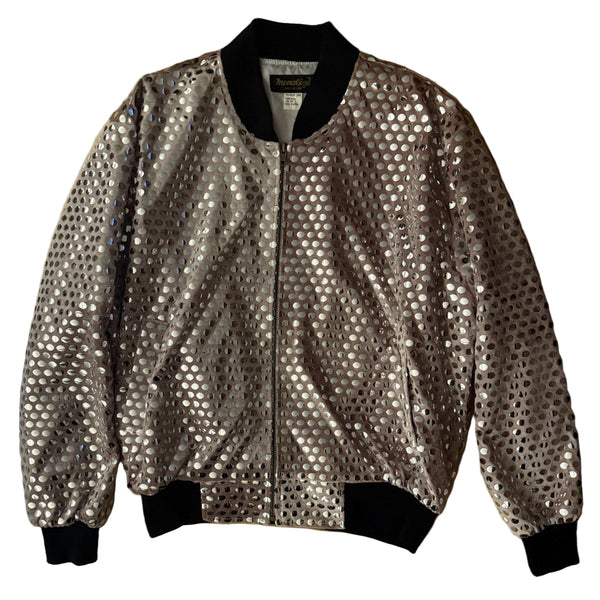 Monaliza Women’s Studded Pink Silver Sparkle Bomber Jacket – Medium
