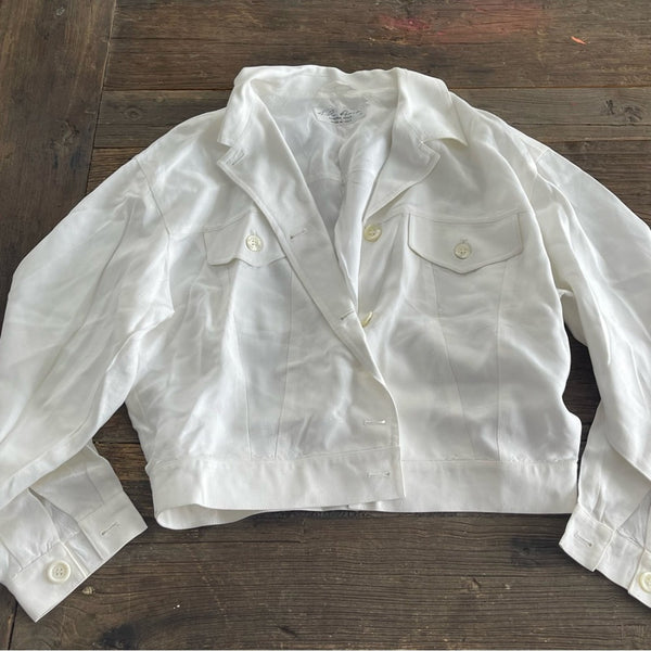 VTG Alan Austin soft cropped white model button up jacket 42 US 10