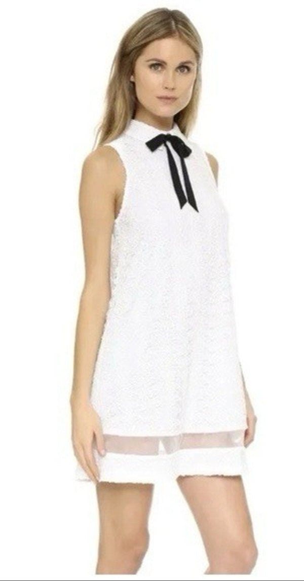 Alice + Olivia Women’s Irene White Lace Sleeveless Mini Ribbon Neck Dress | Size Medium