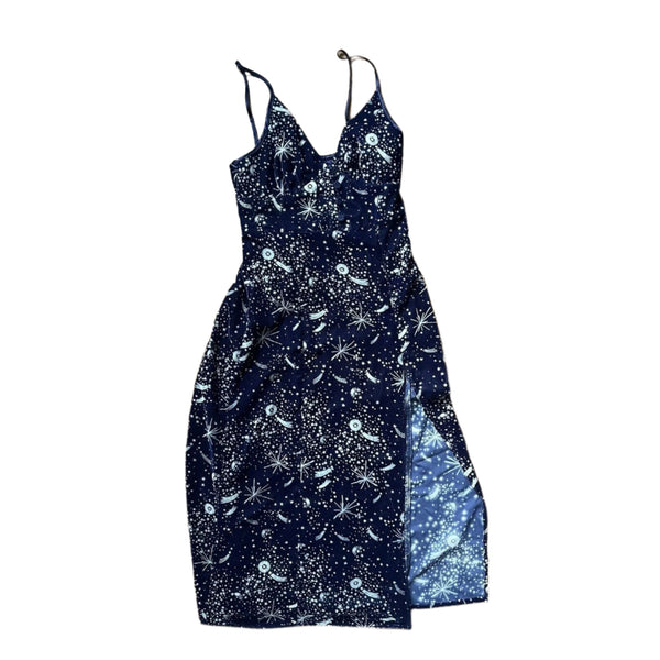 Urban Outfitters Women's Velvet Midi Dress – Navy, Celestial Horoscope, Size Small