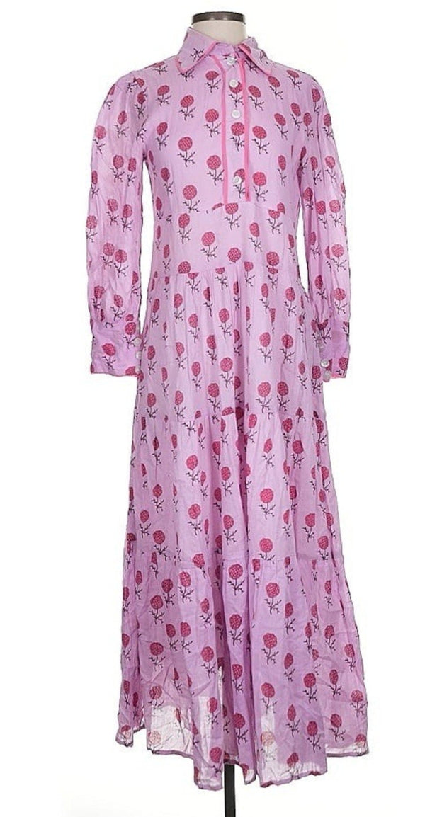 Hamptons House Women’s Tanner Pink Block Print Maxi Dress – Size Small