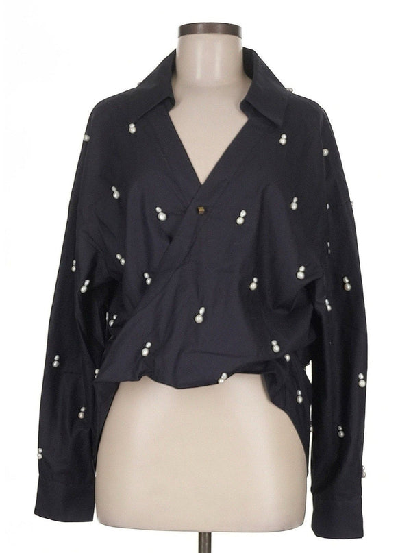 Hellessy Women’s Adler Pearl Drop Collared Shirt Black Size 6