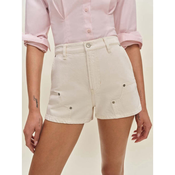 NWT Reformation Women’s Blake High Waist Utility Denim Shorts Fior Di Latte White Size 28