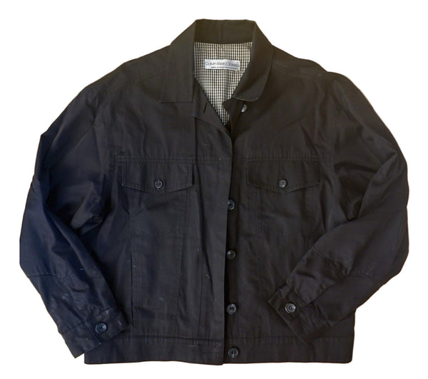 VTG Calvin Klein Women’s Classics Cotton Bomber Utility Jacket – Black/Grey, Size 8