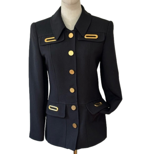 VTG minimalist black gold buttons blazer jacket equestrian rodeo classic 6