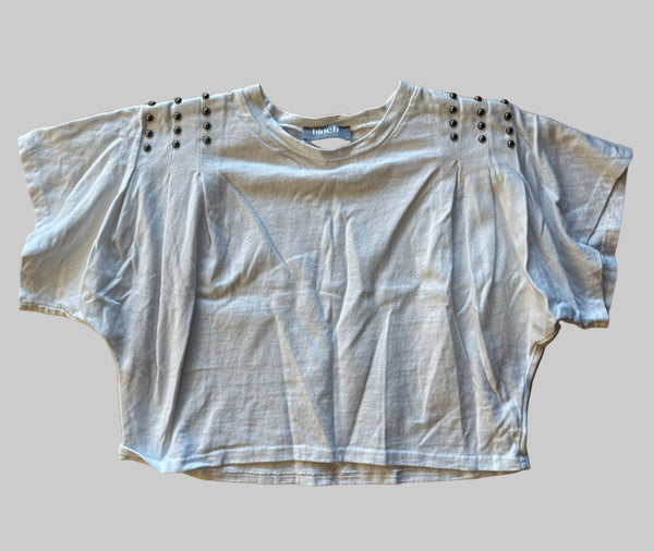 Blue B Women’s White Studded Cropped Short Sleeve T-Shirt Size Small