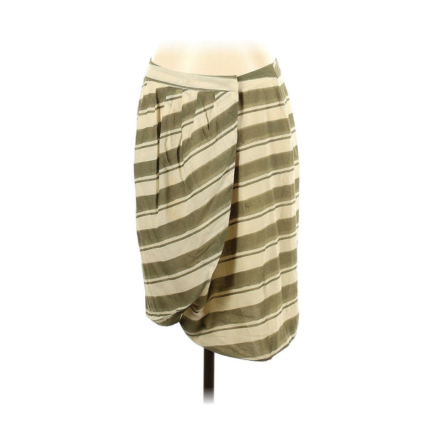 Malene Birger Wrap Midi Skirt Tulip Stripe Green Cotton Blend Cream 36 US 4