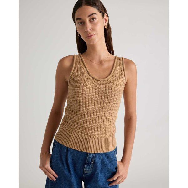 Quince 100% Organic Cotton Waffle Cropped Sweater Tank Camel Tan L