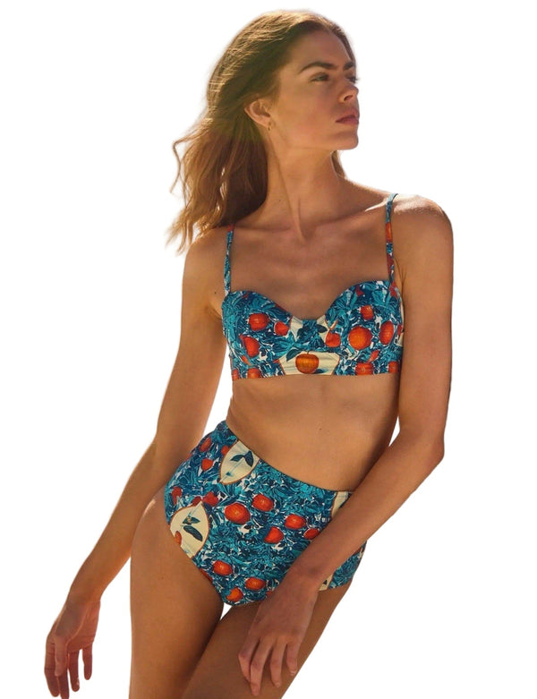NWT Hunter Bell Women’s Orange Grove Print High Waist Swim Bottoms – Size Small