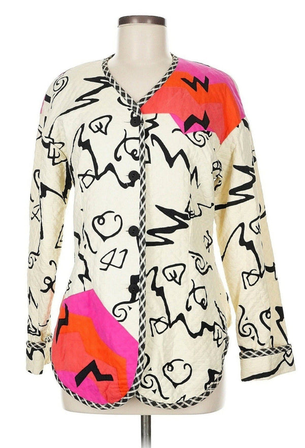 VTG Canvas Backs Women’s Cream Black Doodle Print Jacket Medium