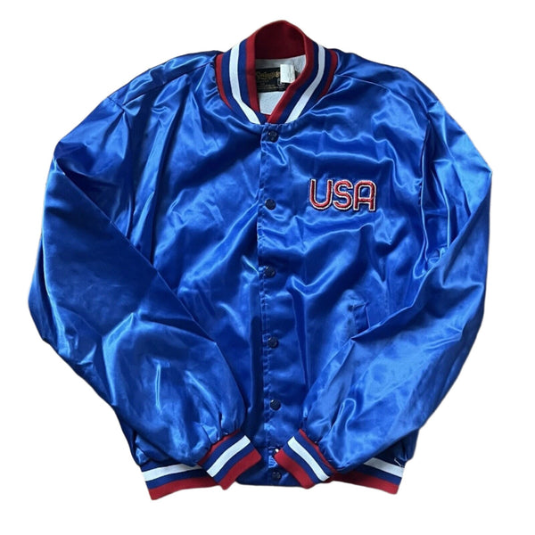 ✨ VTG Swingster USA Bomber Blue Red Jacket Snap Buttons Men’s Large