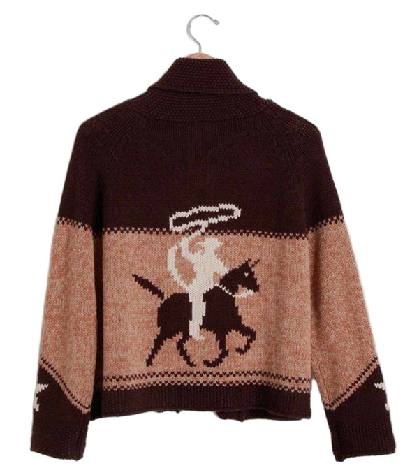 The Great. Women’s The Cowgirl Cardigan – Western Cowboy Style, Russet Brown Cotton Blend, Small