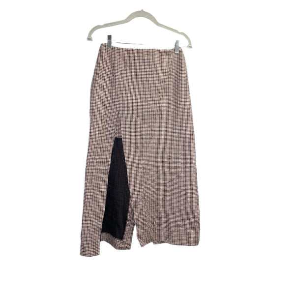 Maje Women's Jaisa Houndstooth Thigh-High Front Slit Midi Skirt Brown Size US 6