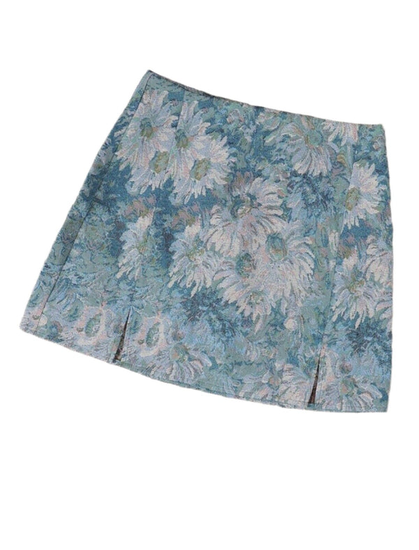 NWT Women's Blue Floral Tapestry Print Mini Skirt, Size Medium