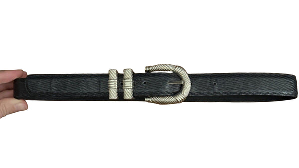 VTG Carlisle Black & Silver Western Art Deco Leather Belt – Size Small