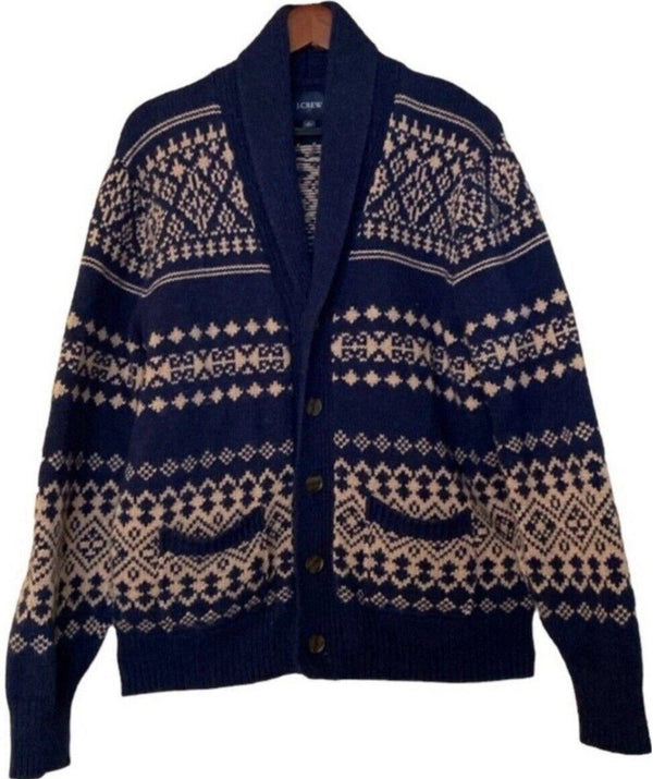 NWT J. Crew Men's Fair Isle Shawl Collar Cardigan Sweater - Medium Wool - Extra Large