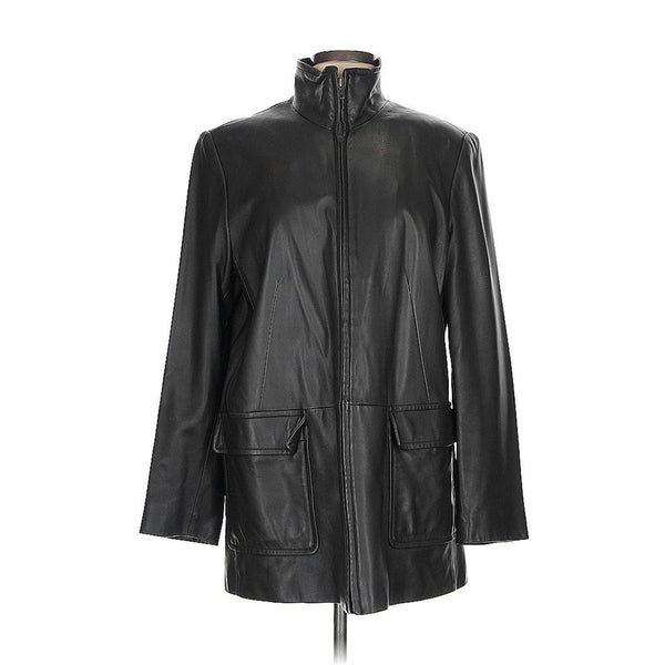Valerie Stevens Women's Black Genuine Lamb Leather Zipper Jacket Stand Collar Pockets Medium