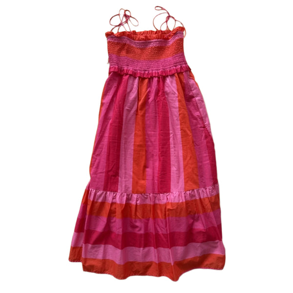 J Marie Women's Rae Tie Strap A-Line Midi Dress in Red & Pink | Size Medium