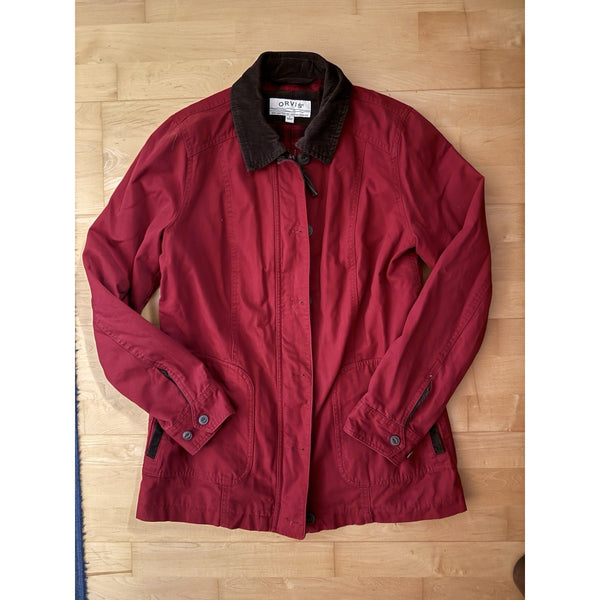 Orvis Barn Chore Coat Flannel Lined Full Zip Brown Corduroy Collar Small