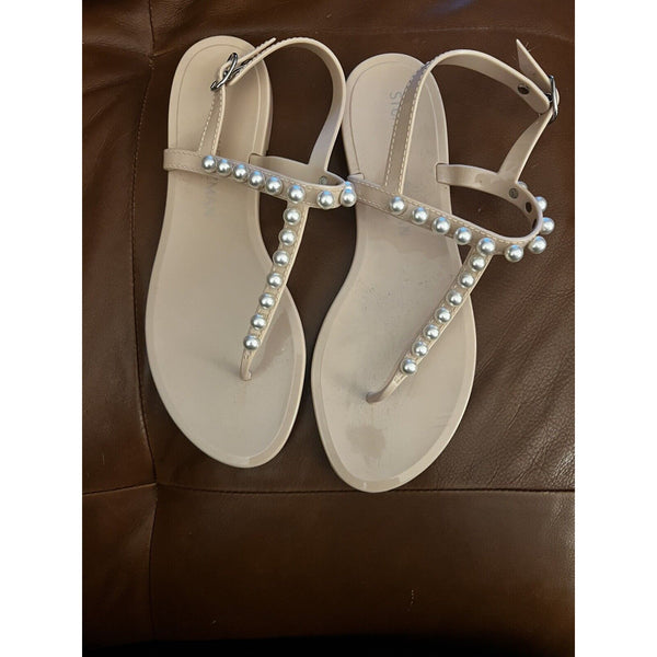 Stuart Weitzman Goldie Pearl Pearly Stud Jelly Sandals Women ~ SIZE 9 WORN ONCE