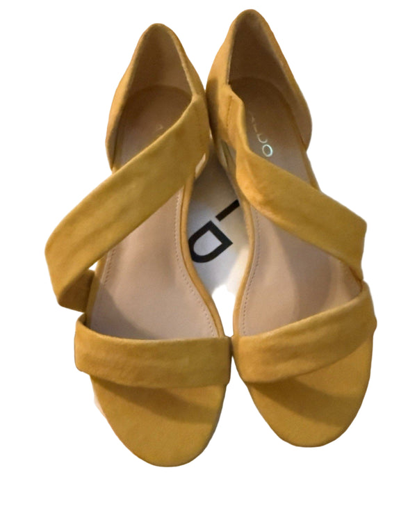 NWB Aldo Moewen Wedge Espadrilles Sandals Yellow Suede Size 6.5
